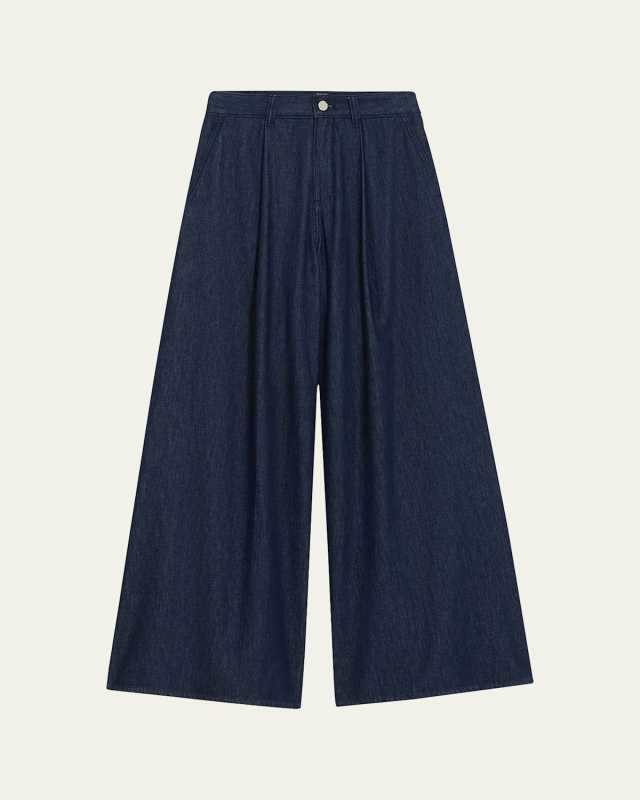 Denim Pleated Wide Leg Pants
